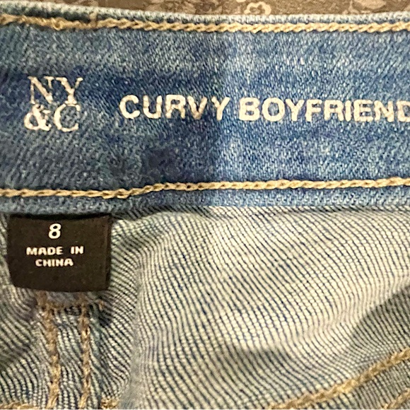 NY & Company Mid-Rise Curvy Boyfriend Jeans Embellished Cut-Off in Platinum Blue - Picture 5 of 16
